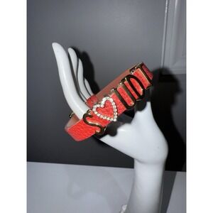 KEEP COLLECTIVE Stella & Dot Leather Band Charm Bracelet Red 5‎ Charms Heart